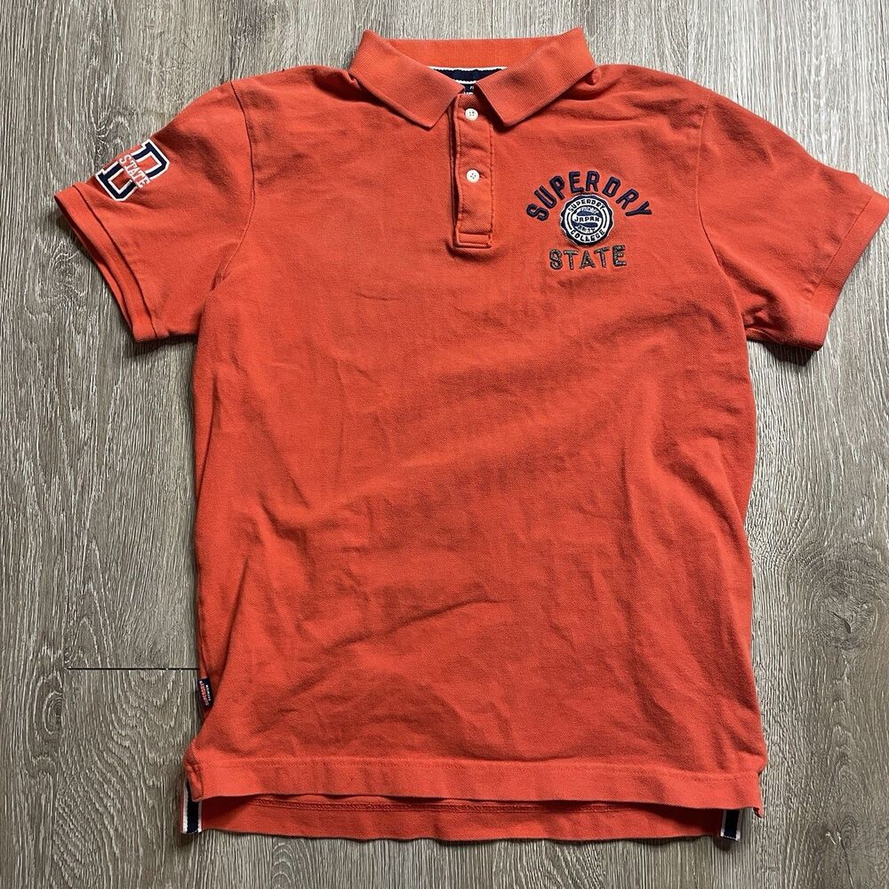 Superdry Superstate Orange Large Polo Shirt Cotton Graphic Short Sleeve